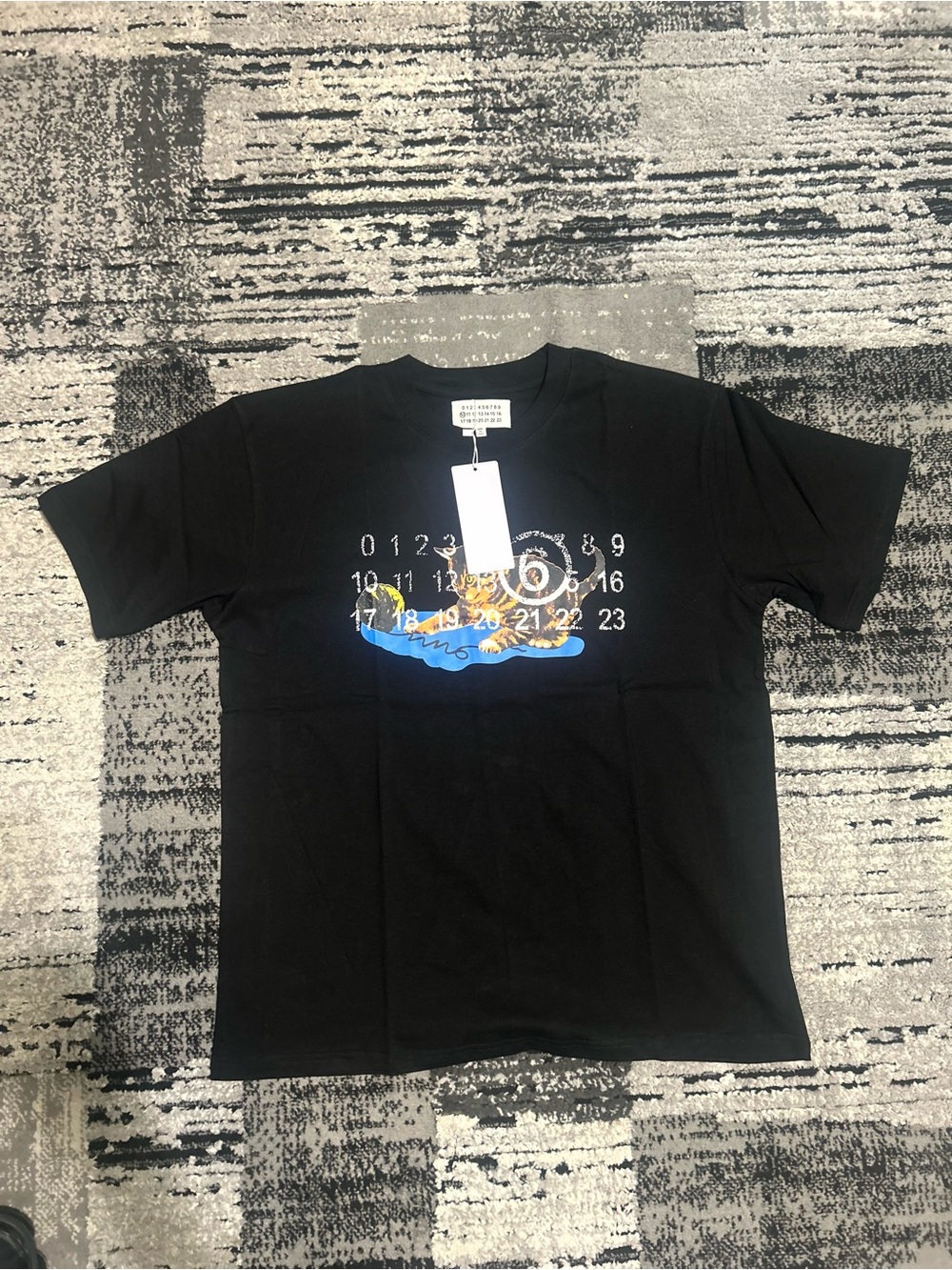 Maison Martin Margiela Black Graphic Wave Print Crewneck Tee